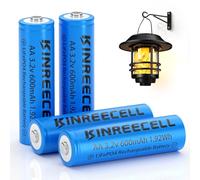 KINREECELL 3.2 V AA 600 mAh Battery, LiFePo4 Double A Battery with Low Self-Discharge, 3.2 V Batteries for Solar Lights, Wall Lanterns, Solar Post Lights (AA-3.2 V-600 mAh)