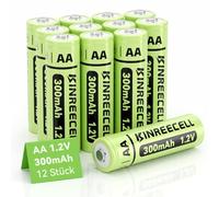 KINREECELL Rechargeable AA Batteries, Ni-MH Double A Solar Batteries with Real Capacity, 1.2V Pre-Charged for Solar Lights, Fairy Lights, Solar Path Lights (AA-300mAh, 12 Pack)