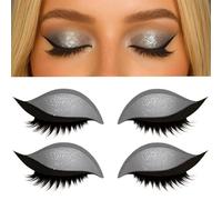 Kinretixia 2 Pairs Eyeshadow and Eyelash Stickers, Lazy Eye Shadow Eyelash Patch, 2-in-1 Reusable Eyeshadow and Eyelash Makeup Stickers (Silver)