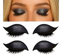 Kinretixia 2 Pairs Eyeshadow and Eyelash Stickers, Lazy Eye Shadow Eyelash Patch, 2-in-1 Reusable Eyeshadow and Eyelash Makeup Stickers (Black)
