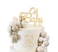 Kinretixia 2 Piece Oh Baby Cake Topper Golden Bear Baby Cake Decoration, Acrylic Baby Party Decoration, Girl Boy Cake Topper, Baby Shower Cake Decoration