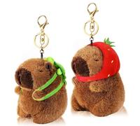 Kinretixia 2 Pieces Capybara Plush Keychain, Realistic Cuddly Toy, Backpack or Bag Accessory, Cute and Soft Stuffed Animal, Birthday Gift with Gold-Coloured Keyring