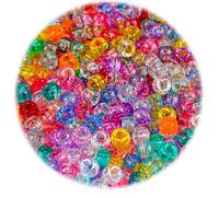 Kinretixia 200 pieces glitter beads, pony beads, bulk pack, acrylic beads, 9 mm, large plastic beads for bracelets, hair braids, handicrafts, DIY projects