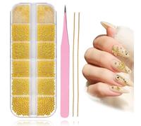 Kinretixia 5680 Pieces Caviar Beads for Nails, 12 Degrees Gold Nail Charms, Caviar Beads for Nails, Nail Chains for Nail Art, Nail Beads for Nail Art Accessories