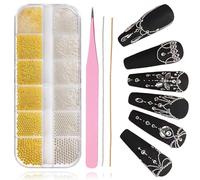 Kinretixia 5680 pieces caviar beads for nails, 12 grade gold and silver nail charms, caviar beads for nails, nail chains for nail art, nail beads for nail art accessories