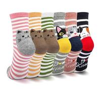 Kinretixia 6 Pairs of Cute Cat Socks for Women, Fun Cotton Socks with Animal Patterns, Thermal Socks Christmas Gifts for Ladies and Girls