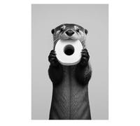 Kinretixia Bathroom Decor Funny Otter Wall Art humorous animal canvas art sweet otter with toilet paper roll on canvas, unframed - 20 x 30 cm
