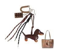 Kinretixia Dachshund Keychain In Artificial Leather With Chocolate Pendant, Cute Y2K Bag For Ladies, Keychain For Birthday, Aesthetic Accessory