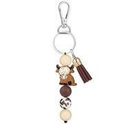 Kinretixia Highland Cow Key Ring with Silicone Beads and Leather Tassels, Multi-purpose, Multi-colored, Unisex-Adults Gift