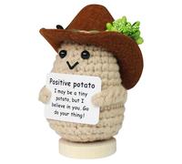 Kinretixia Mini Amusing Positive Crochet Potato with Stand, Cute Crochet Plush for Emotional Support, Christmas and Birthday Gifts Office Decor Cool Items