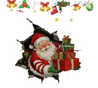 kinrguiyuez 3D Santa Claus Breaking Through The Wall Effect Wall Sticker,Santa Claus Stickers,Removable Christmas Walls Clings For Workplace Home Bathroom Classroom Outside Bedroom Kitchen