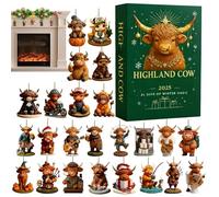 kinrguiyuez Christmas Advent Cow Decor,2D Acrylic Animal Decor | 24 Days Cow Ornament Countdown Calendar - for Living Room Family Adults Kids Vacation Holiday Party Favors