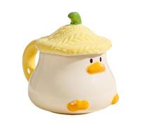kinrguiyuez Duck Coffee Cup | Novelty Funny Tea Cup with Hat Lid - 400ml Ceramic Animal Design Tableware with Lid, Cartoon Hand-Painted Drinkware, with Handle for Milk Latte