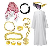 kinrguiyuez Men's Arabian Costume,Arabian Sheik Robe Kit with Headscarf - Loose Version Dress up Accessories for Carnival, Theme Parties, and Halloween Parties