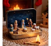 kinrguiyuez Mini Christmas Nativity Set In A Tin Box,Handmade Pocket-sized Nativity Scene Gift Jars,featuring Resin Holy Family Sheep And Jesus Statues For Telling Christmas Stories To Friends.