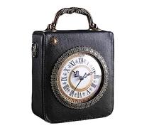 KINROCO Ladies Retro Crossbody Shoulder Handbag Vintage Antique Clock Tote Steampunk Women's Unique Shoulder Bag(Color:Black)