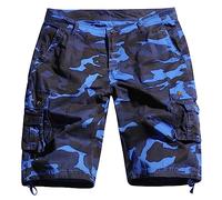 KINROCO Mens Camo Multi Pockets Shorts Cargo Work Shorts Outdoor Casual Cotton Camouflage Shorts(Size:40W,Color:Blue Camo)