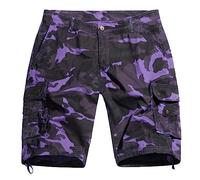 KINROCO Mens Camo Multi Pockets Shorts Cargo Work Shorts Outdoor Casual Cotton Camouflage Shorts(Size:48W,Color:Purple Camo)