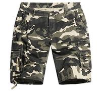 KINROCO Mens Camo Multi Pockets Shorts Cargo Work Shorts Outdoor Casual Cotton Camouflage Shorts(Size:48W,Color:Green Camo)