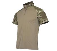 KINROCO Men's Tactical Airsoft T Shirts Short Sleeve Camo Combat Military Hunting Shirt with Zipper Breathable(Size:XL,Color:CP)
