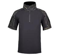 KINROCO Men's Tactical Camo Short Sleeve Zipper T-Shirt Army Combat Outdoor Quick Dry Tee Tops(Size:L,Color:Black CP)