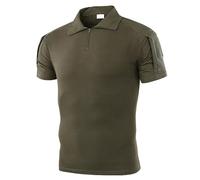 KINROCO Men's Tactical Camo Short Sleeve Zipper T-Shirt Army Combat Outdoor Quick Dry Tee Tops(Size:S,Color:Green)