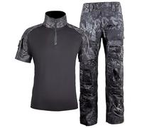 KINROCO Mens Tactical Combat Shirt and Pants Uniform Military Suit Outdoor Camo Training Gear(Size:M,Color:Black Python)
