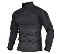 KINROCO Men's Tactical Long Sleeve T-Shirt with 1/4 Zip Camouflage Airsoft Military Combat Shirt with Zip Pockets(Size:L,Color:Black)