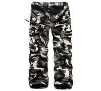 KINROCO Mens Warm Fleece Lined Cargo Trousers Army Camo Combat Work Trousers Softshell Pants with Mulit Pockets(Size:30W,Color:Black Camo)