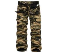 KINROCO Mens Warm Fleece Lined Cargo Trousers Army Camo Combat Work Trousers Softshell Pants with Mulit Pockets(Size:32W,Color:Green Camo)