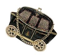 KINROCO Womens Embroidered Carriage Shape Chain Bag Leather Shoulder Messenger Bag with Adjustable Shoulder(Color:Black)