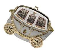 KINROCO Womens Embroidered Carriage Shape Chain Bag Leather Shoulder Messenger Bag with Adjustable Shoulder(Color:White)