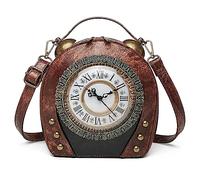KINROCO Working Clock Handbags Antique Clock Cross Body Shoulder Bag PU Leather Retro Vintage Steampunk Messenger Bag for Women Girls(Color:Brown)