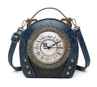 KINROCO Working Clock Handbags Antique Clock Cross Body Shoulder Bag PU Leather Retro Vintage Steampunk Messenger Bag for Women Girls(Color:Blue)