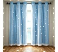 Kinryb Sky Blue 84 Inches Star Cut Out Kids Curtains for Nursery Soundproof Double-Layer Grommet Window Drapes for Living Room/Bedroom 2 Piece with Tiebacks Sky Blue 42W x 84L