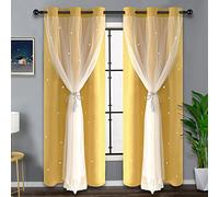 Kinryb Yellow Star Cut-Out Blackout Curtains Soundproof Double Layer Curtain for Kids Bedroom Thermal Insulated Drape for Living Room 42" W x 95" L Yellow 2 PCS