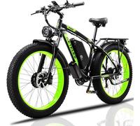 Kinsella Electric Bike 2ooovv Dual Motor,48V 23AH Battery,26-inch Wide Tires,4 Color Options,21-Speed,Electric Mountain Bike,Color Display,Hydraulic Brakes, UK Warehouse (black & green) (Green)