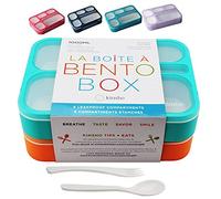 kinsho Bento Box for Kids, Lunch Boxes Snack Containers with 6 Compartments for School, Boy Girl Adults Leakproof BPA Free Teal + Orange 2 pack set