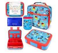 kinsho Bento Box, Lunch Bag, Thermal Food Jar Set for Kids Boys,5 Compartment Lunch-box with Ice Pack and Utensil, Blue Pirates