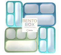 kinsho Leakproof Bento Lunch and Snack Boxes. Family Pack of 4 Meal Planning Portion Containers For Women, Adults. BPA Free. Utensils, Blue & Green (2 large + 2 Mini Lunch box)