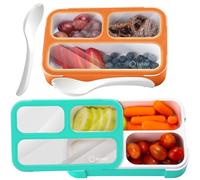 kinsho MINI Lunch-Box Snack Containers for Kids | SMALL Bento-Box Portion Container | Leak-proof Boxes for School Work Travel | Best for Adults Boys or Girls | Blue + Orange Set of 2