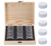 Kinsinder 30Pcs Coin Capsules, Wooden Coin Collection Box Coin Collecting Storage Coin Holder Case with Round Coin Capsules for Coin Collectors
