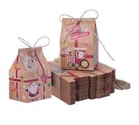 Kinsinder 50 pcs Small Boxes Gift Box for Candy Xmas Gift Bagas with Hemp Ropes and Labelles for New Year Birthday Party Decorations(2 Type Christmas,Kraft Paper)