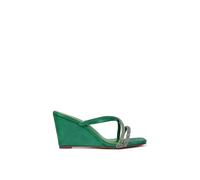 'Kinsley' Diamante Strappy Square Toe Sandal Wedge Heels XY London Green 5