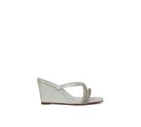 'Kinsley' Diamante Strappy Square Toe Sandal Wedge Heels XY London Silver 8