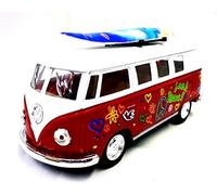 Kinsmart 1962 Volkswagen Classic Bus w/Surfboard & decals Red Colour 1:32 Scale Diecast Model Car 5060DS