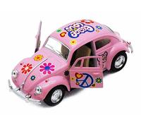 Kinsmart 1967 Volkswagen Classical Beetle w Peace Love Decals Pink 5375DF 1 32 scale Diecast Model Toy Car