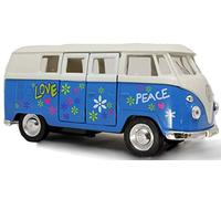 Kinsmart Classic Hippie Bus Flower Power Model Car 12cm 1:32 Diecast Metal Opening Doors Pullback Go Action