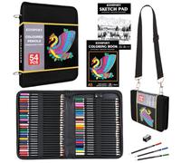 KINSPORY 54PCS Coloring Pencils with 3.0mm Soft Leads, 50-Sheet 3-Color Sketch Book, Sketching Kit with Adjustable Shoulder Strap - Art Set Gift for Adults Artists Beginners Teens Girls Boys