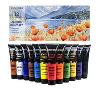 KINSPORY Acrylic Paint Set 12 x 36ml - Water-Resistant, Assorted Colors for Beginners, Artists, Kids - Multi-Surface Art Supplies for Canvas, Wood, Rocks
